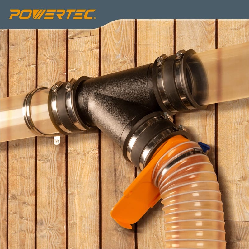 POWERTEC موصل Y POWERTEC بقطر 4 بوصة لخرطوم جمع الغبار 4"، موصلات خرطوم جمع الغبار بقطر 4 بوصة لنظام جمع الغبار، عبوة واحدة (70106) - Image 4